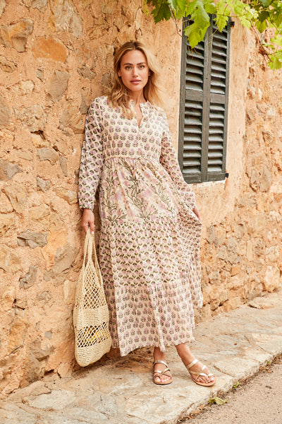 Ellie patchwork maxi dress in sage and pink