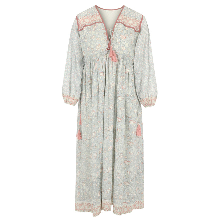 Fifi Boho Midaxi Dress In Dusty Blue