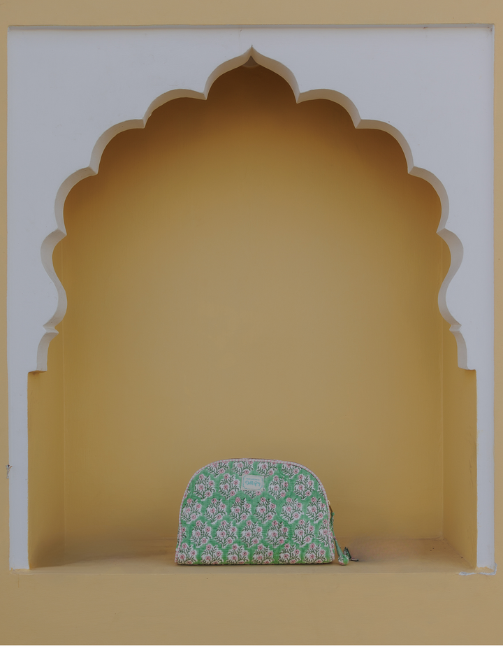 Sage and Pink Mogra Makeup Pouch