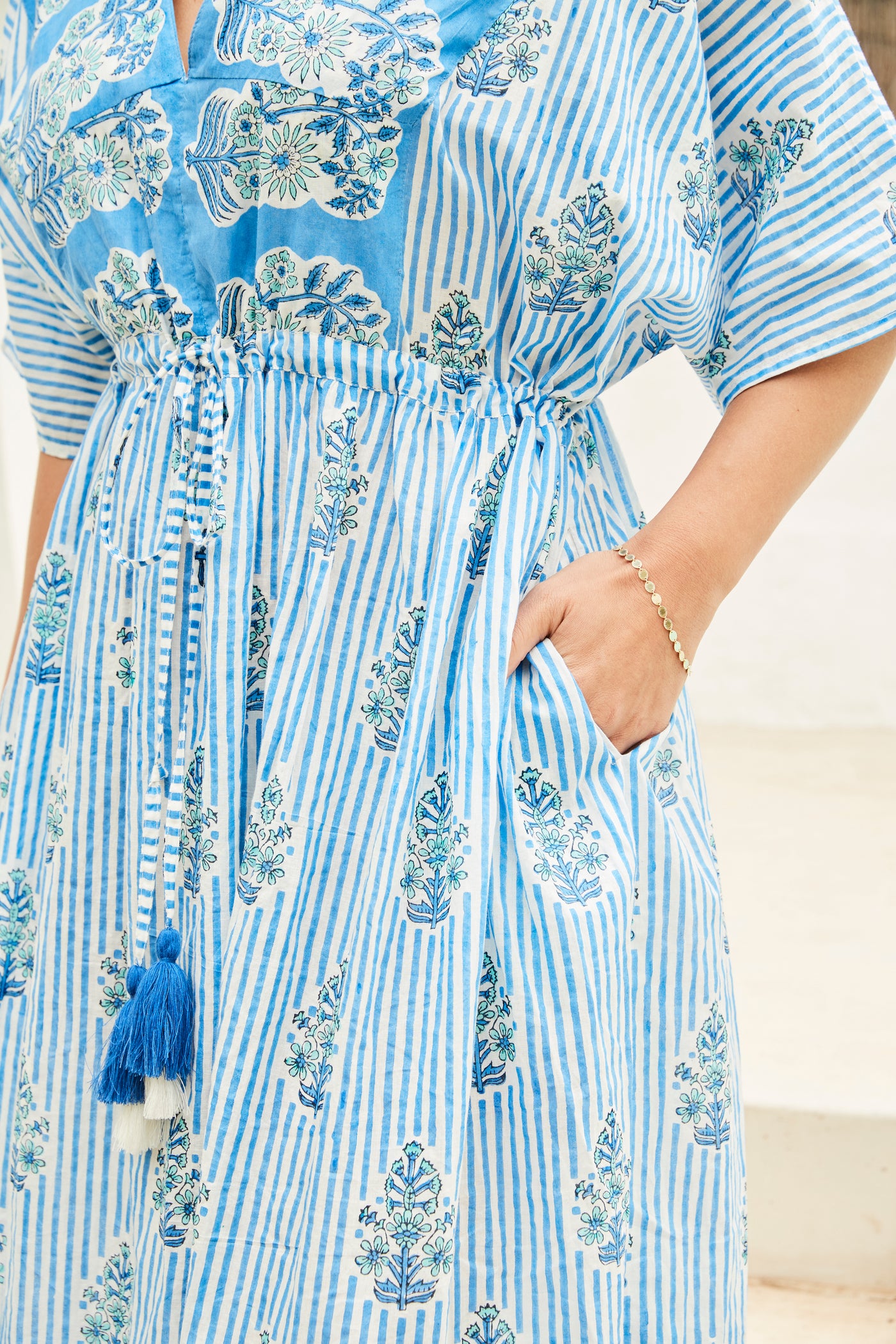 Tilly stripe and bhuta maxi kaftan dress in blue