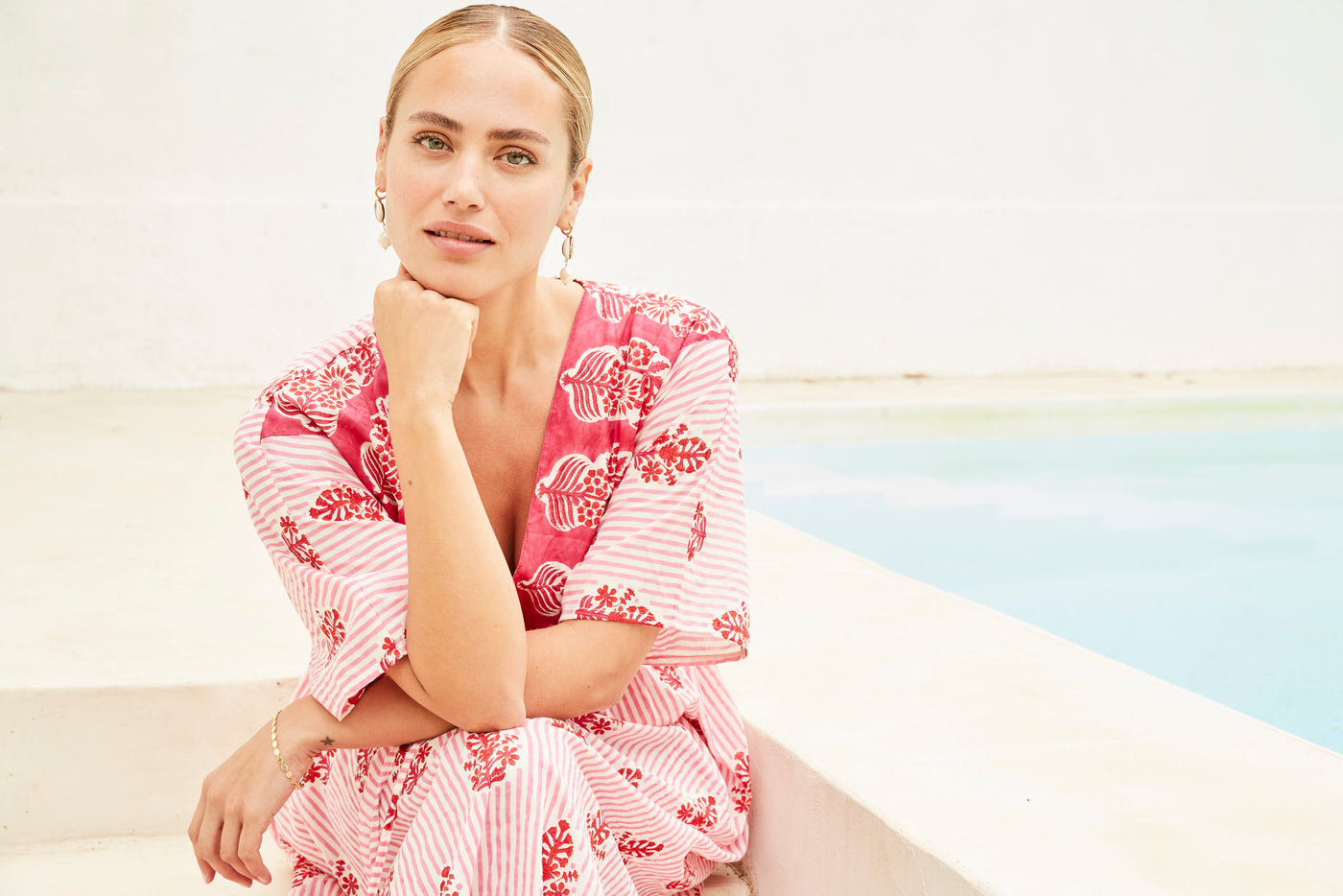 Tilly stripe and bhuta maxi kaftan dress in pink