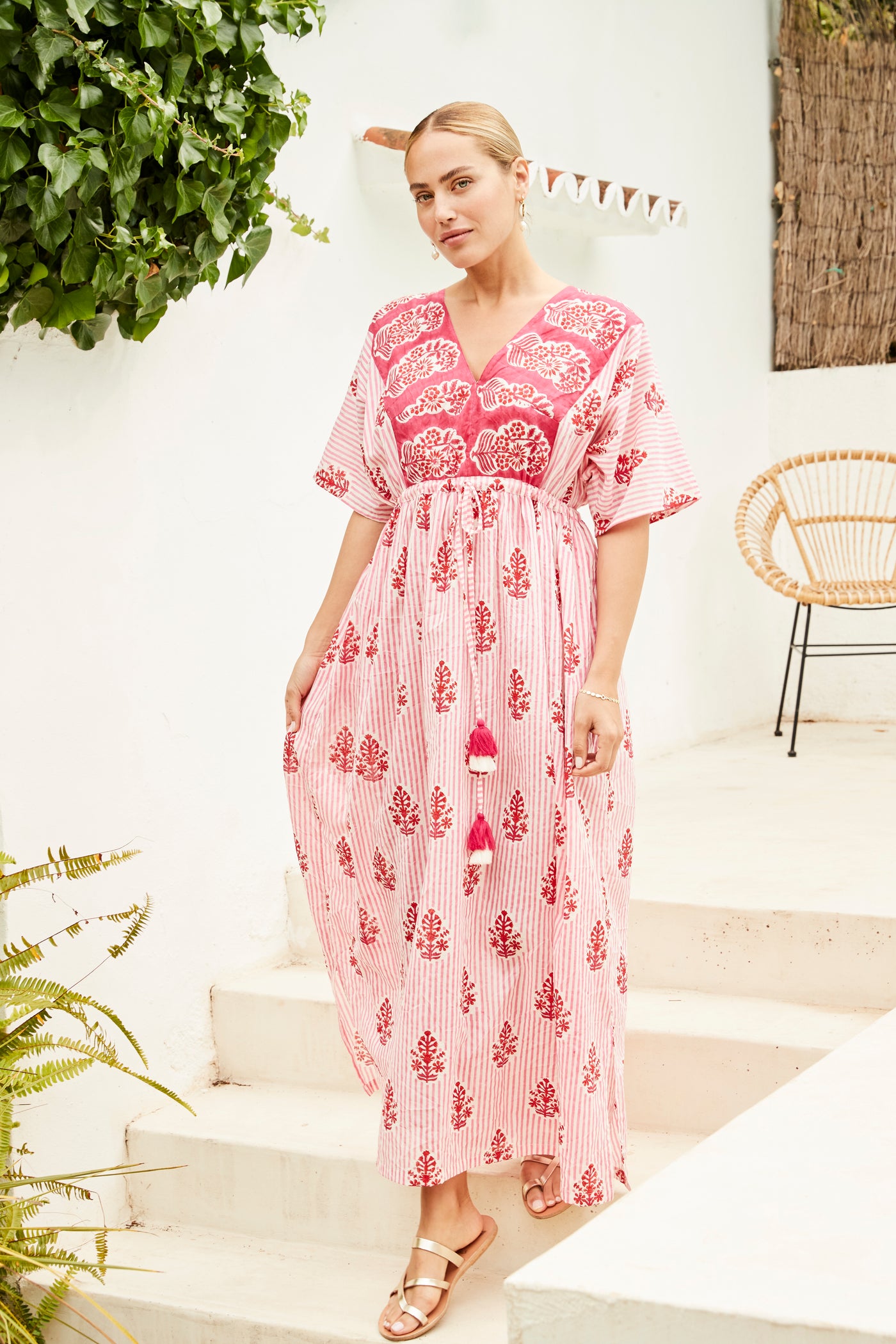 Tilly stripe and bhuta maxi kaftan dress in pink