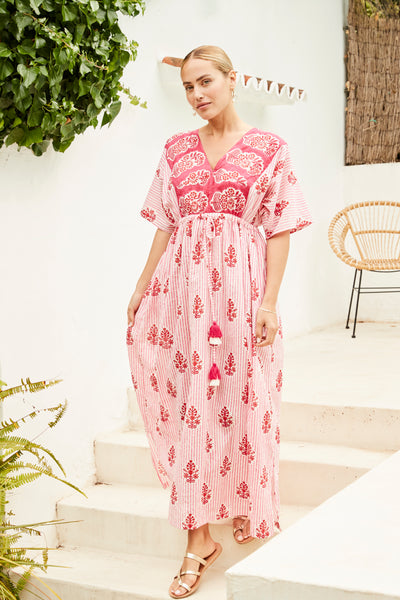 Tilly stripe and bhuta maxi kaftan dress in pink