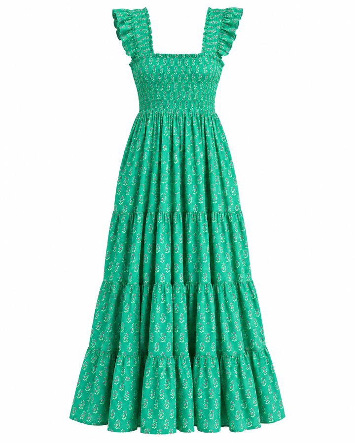 Tara Smocked Dress in Jade & Pink
