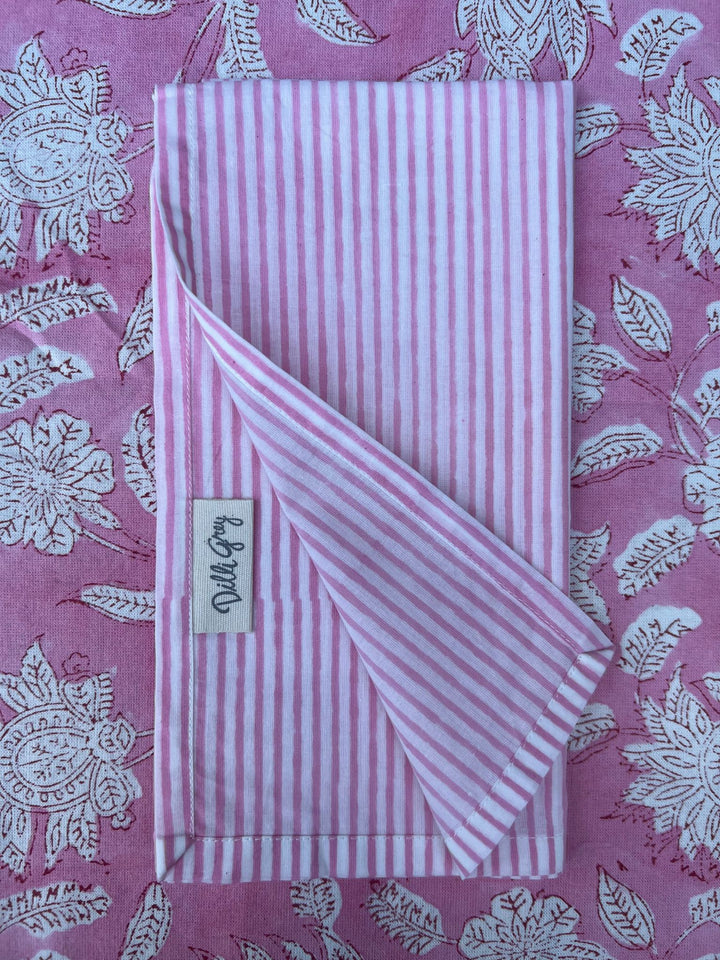 Stripe Block Print Napkin Set of 4 in Rani Pink