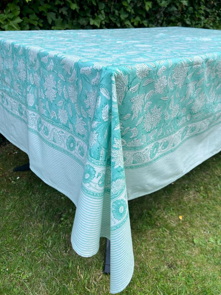 Champaca Print Tablecloth in Aqua Splash