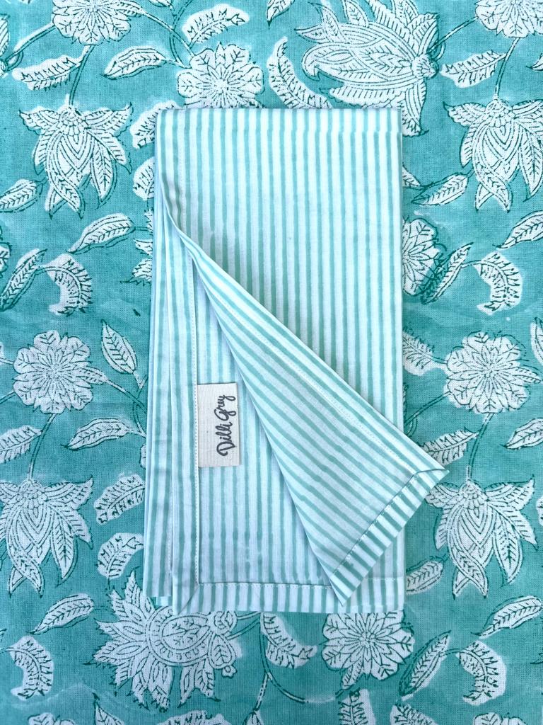 Stripe Block-Print Napkin set of 4 in Aqua Splash