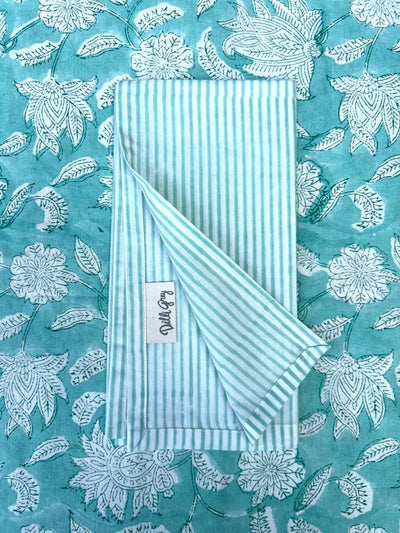Stripe Block-Print Napkin set of 4 in Aqua Splash