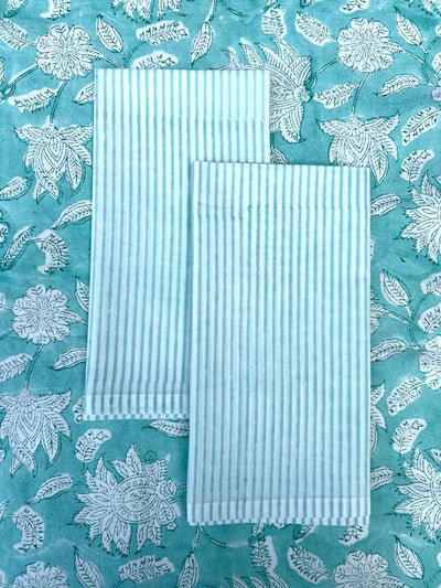 Stripe Block-Print Napkin set of 4 in Aqua Splash