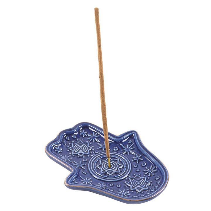 Dark Blue Hand of Hamsa Incense Holder and Trinket Dish - Dilli Grey
