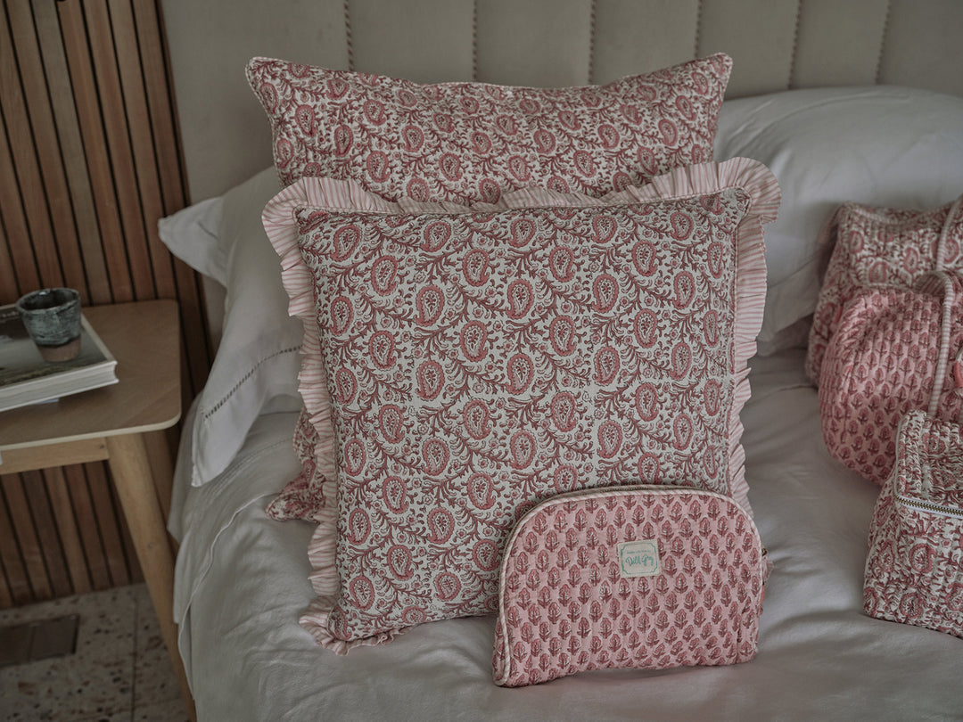 Paisley Ruffle Cushion in Desert Rose