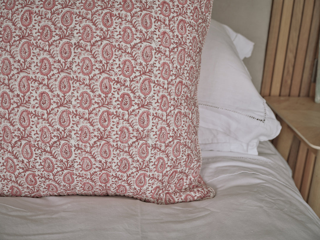 Paisley and Tulip Large Quilted Cushion in Desert Rose