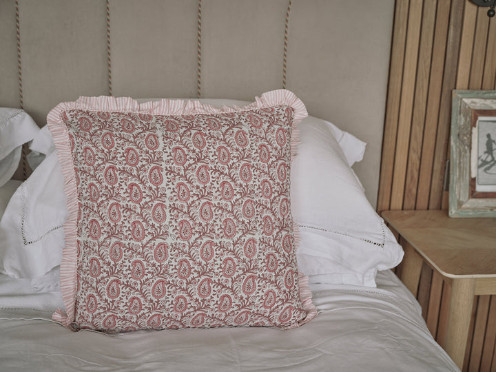 Paisley Ruffle Cushion in Desert Rose