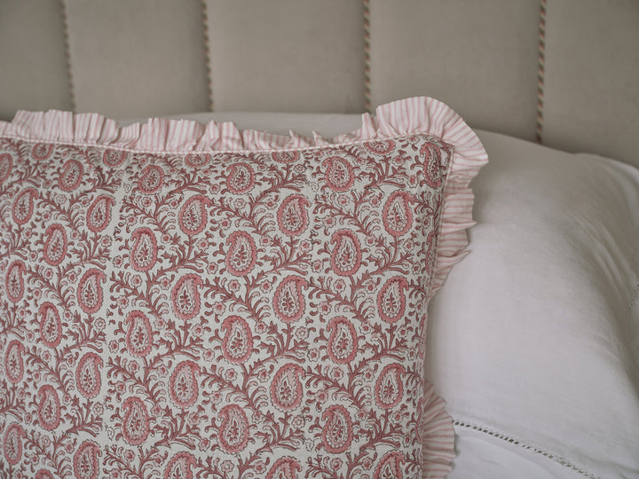 Paisley Ruffle Cushion in Desert Rose