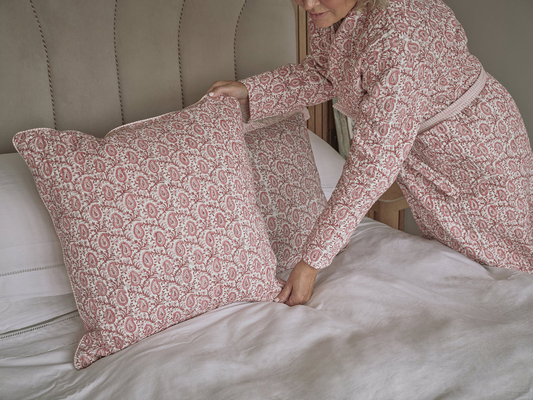 Paisley and Tulip Large Quilted Cushion in Desert Rose