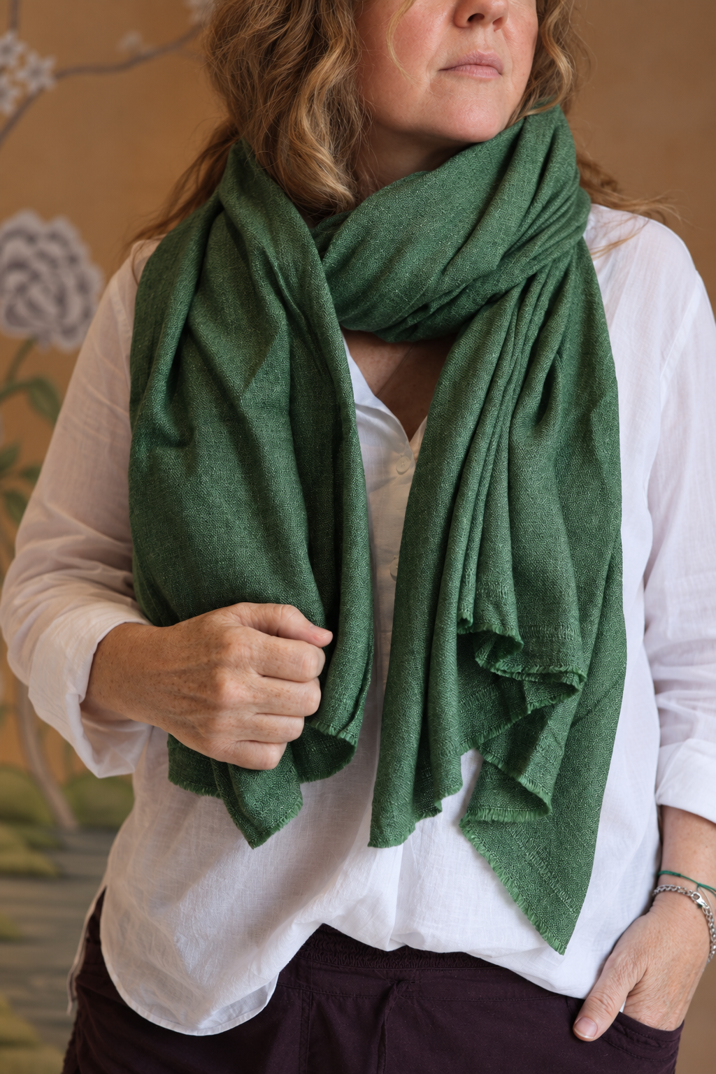 Featherweight Wool Wrap in Tulsi Green