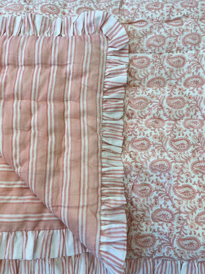 Dusty pink paisley hand-block printed quilt