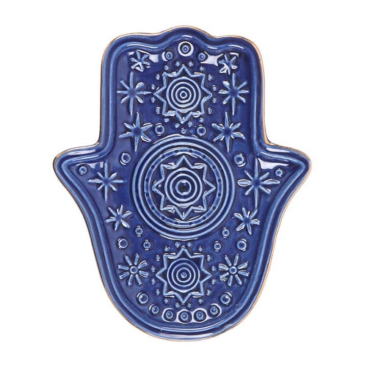 Dark Blue Hand of Hamsa Incense Holder and Trinket Dish - Dilli Grey