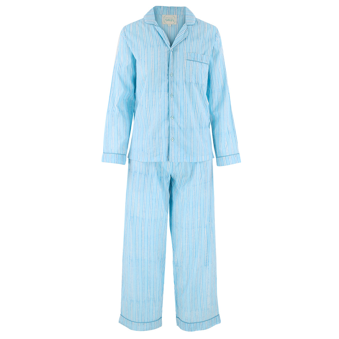 Stripe long-Sleeve PJ Set in Sky Blue