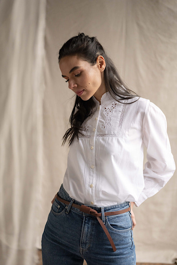 Mila lace insert shirt in white