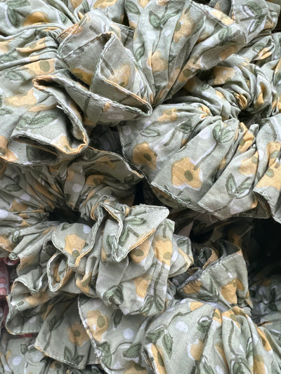 Sage and Yellow Flower Jaal Scrunchie