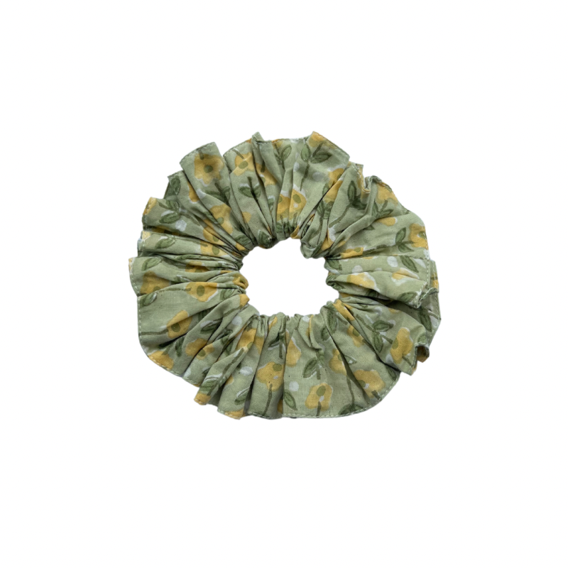 Sage and Yellow Flower Jaal Scrunchie