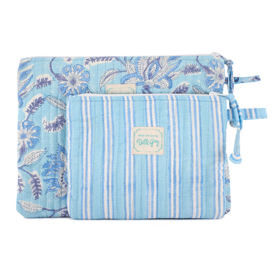 Champaca Quilted Pouch Set in Sky Blue