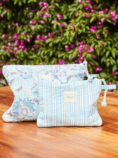 Champaca Quilted Pouch Set in Sky Blue