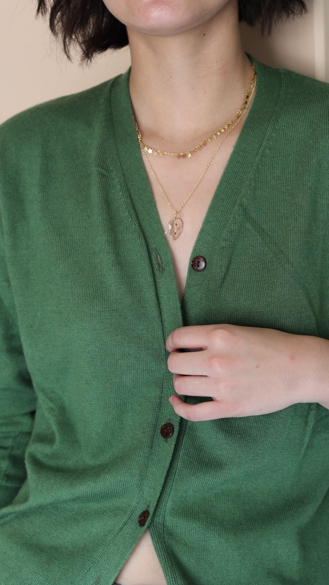 Wool Cashmere Skinny Knit Cardigan in Tulsi Green