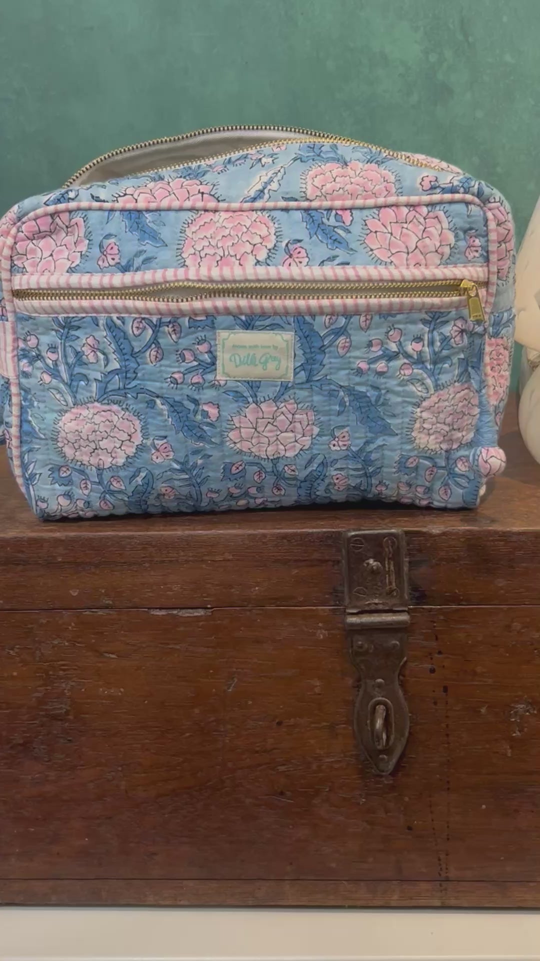 Johari Double Zip Wash Bag In Blue And Pink