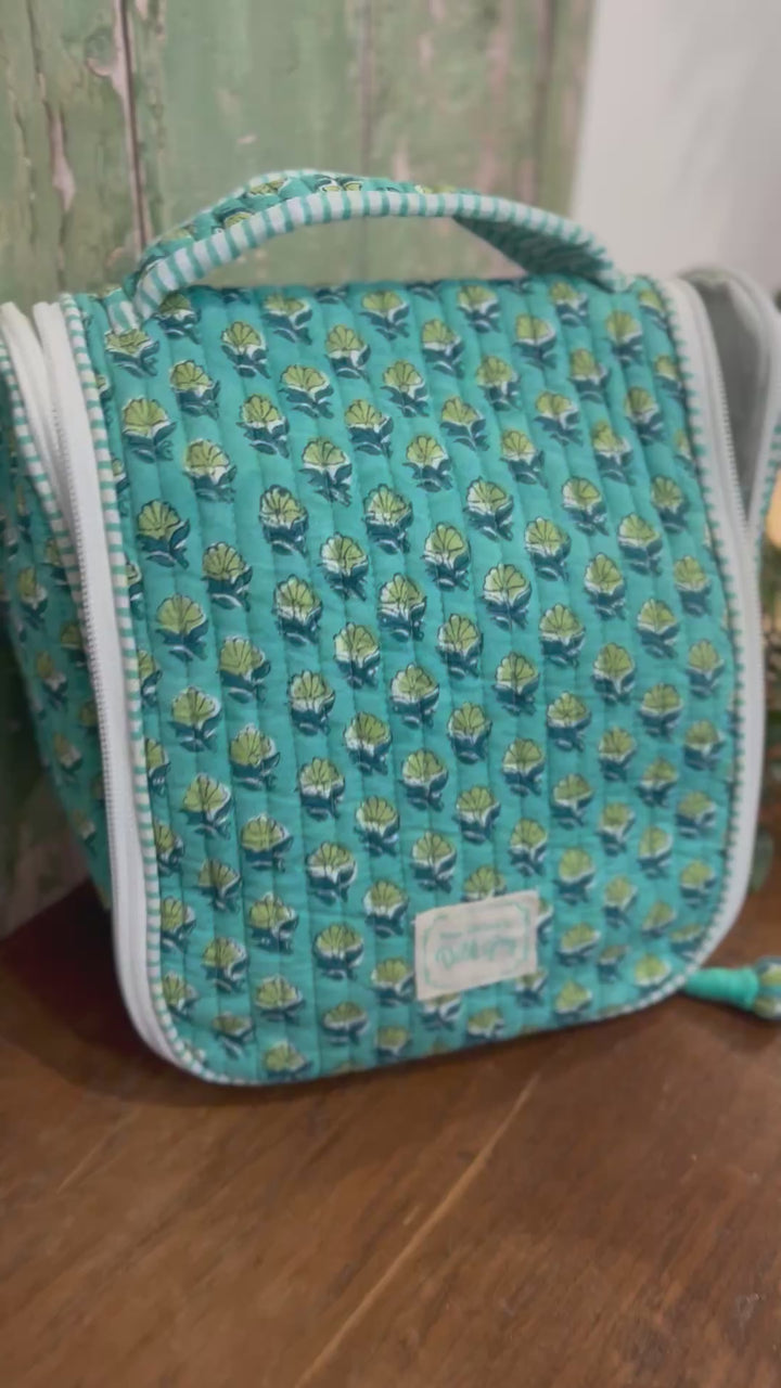 Pool Blue Daisy Buta Hanging Wash bag
