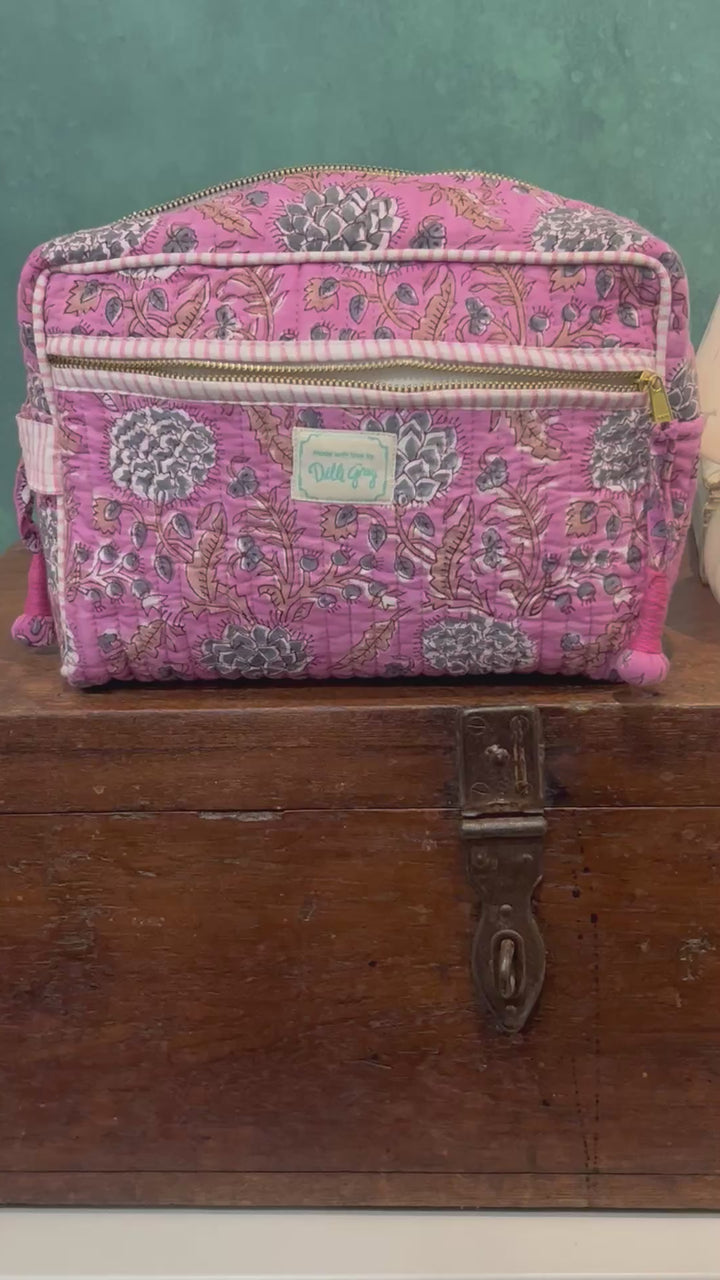 Johari Double Zip Wash Bag In Lavender And Dusty Blue