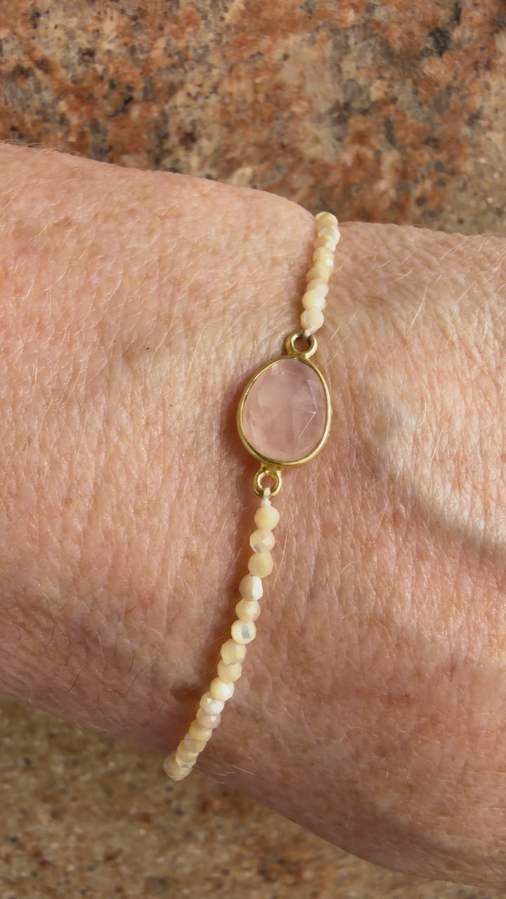 Jaipur Gem Bracelet - Mother of Pearl & Rose Quartz - SHIPS 9TH SEPTEMBER