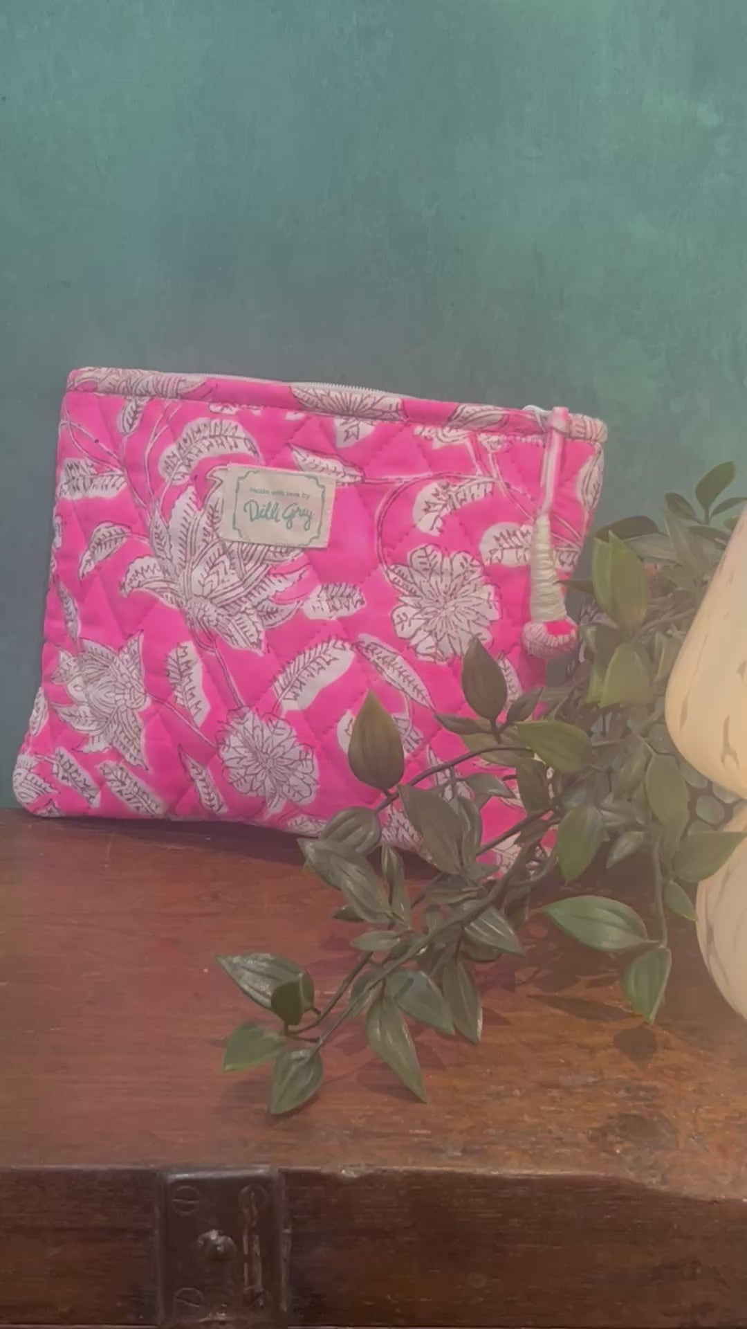 Neon pink champaca quilted mini Pouch