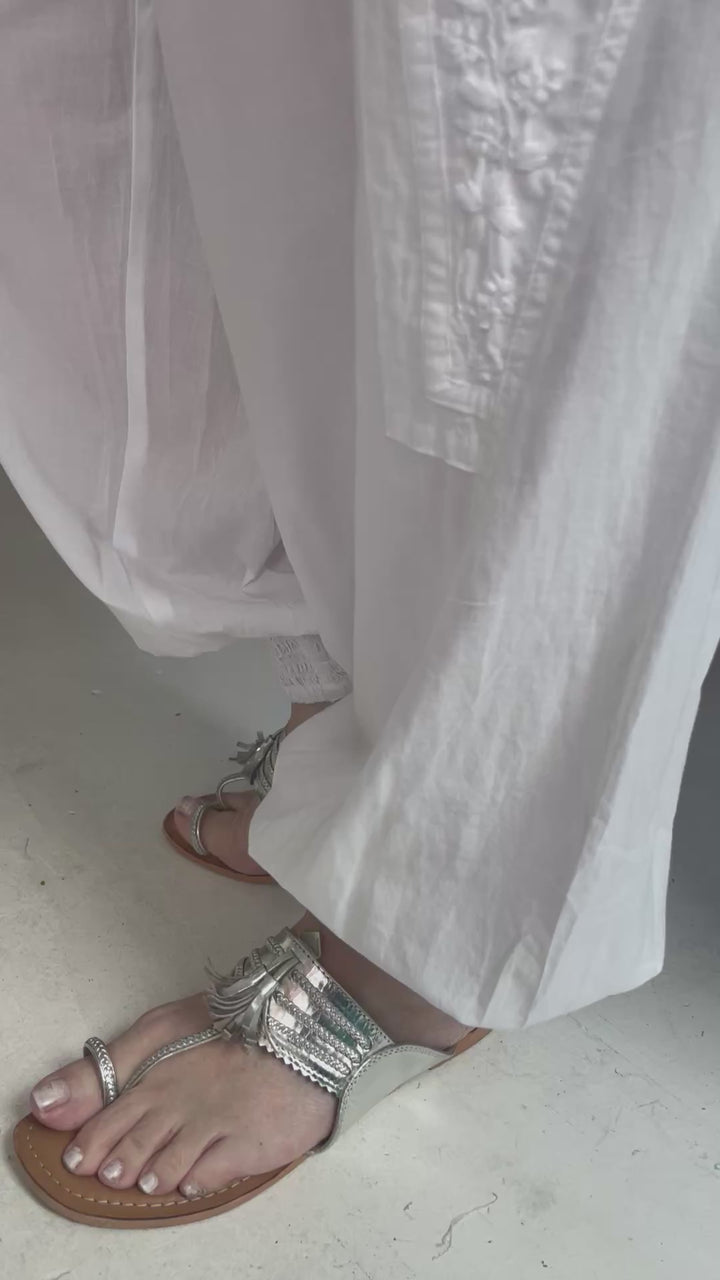 Chikankari-embroidered yoga pants in white