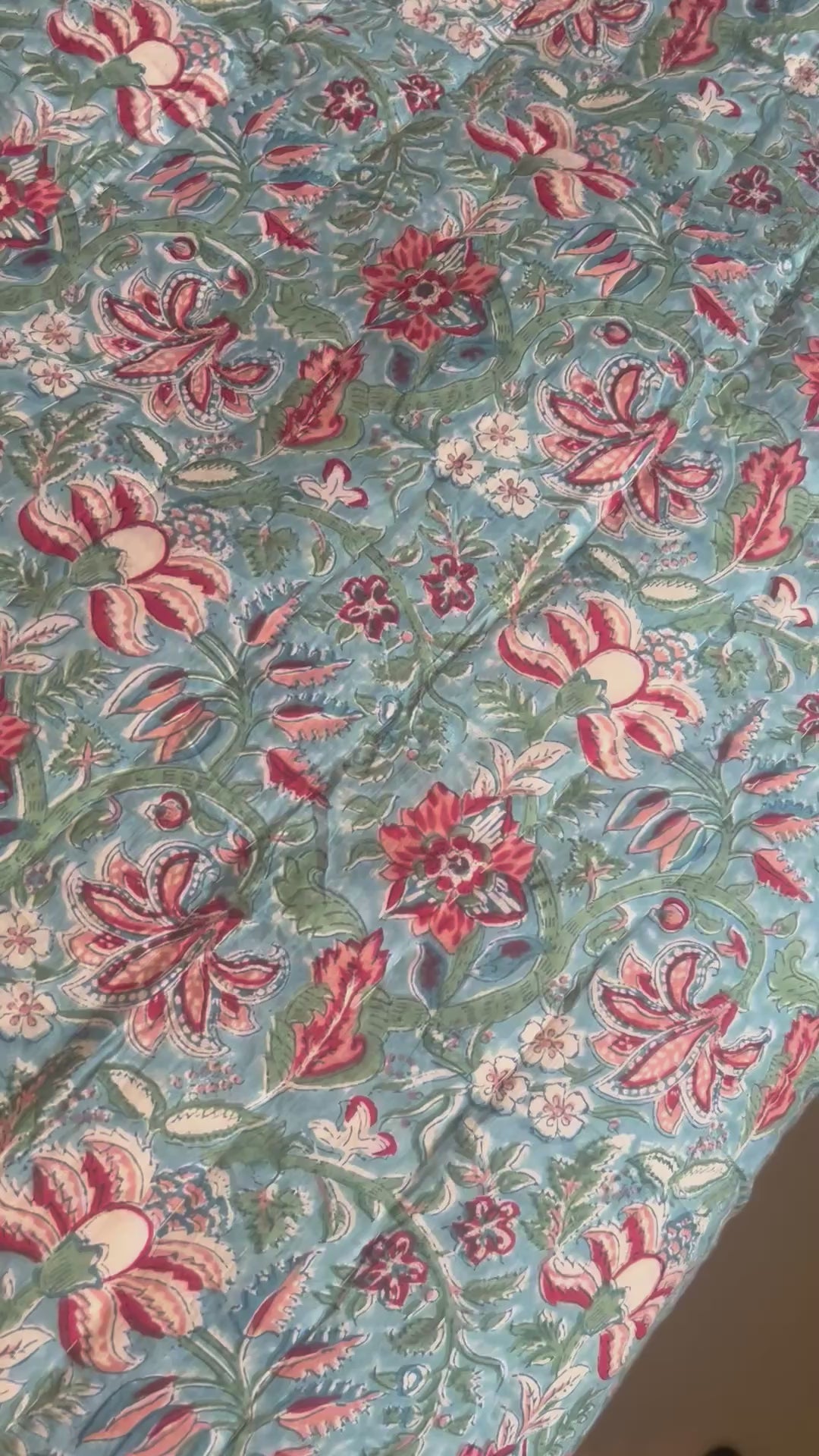 Heritage Chintz with mixed border King Size Quilt in Sky Blue and Pomegranate