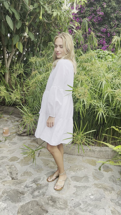 Sunita embroidered linen tunic dress in white