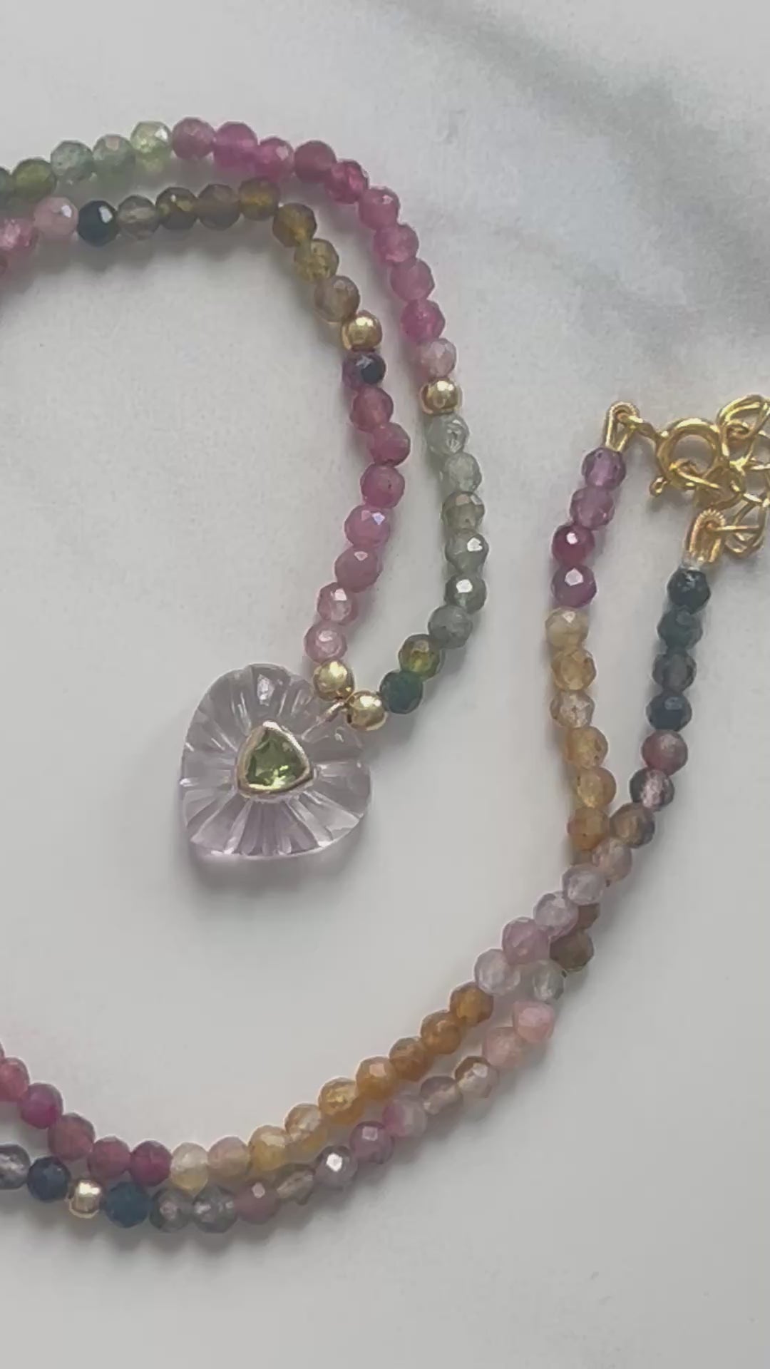 Jaipur Carved Heart Necklace in Tourmaline & Amethyst