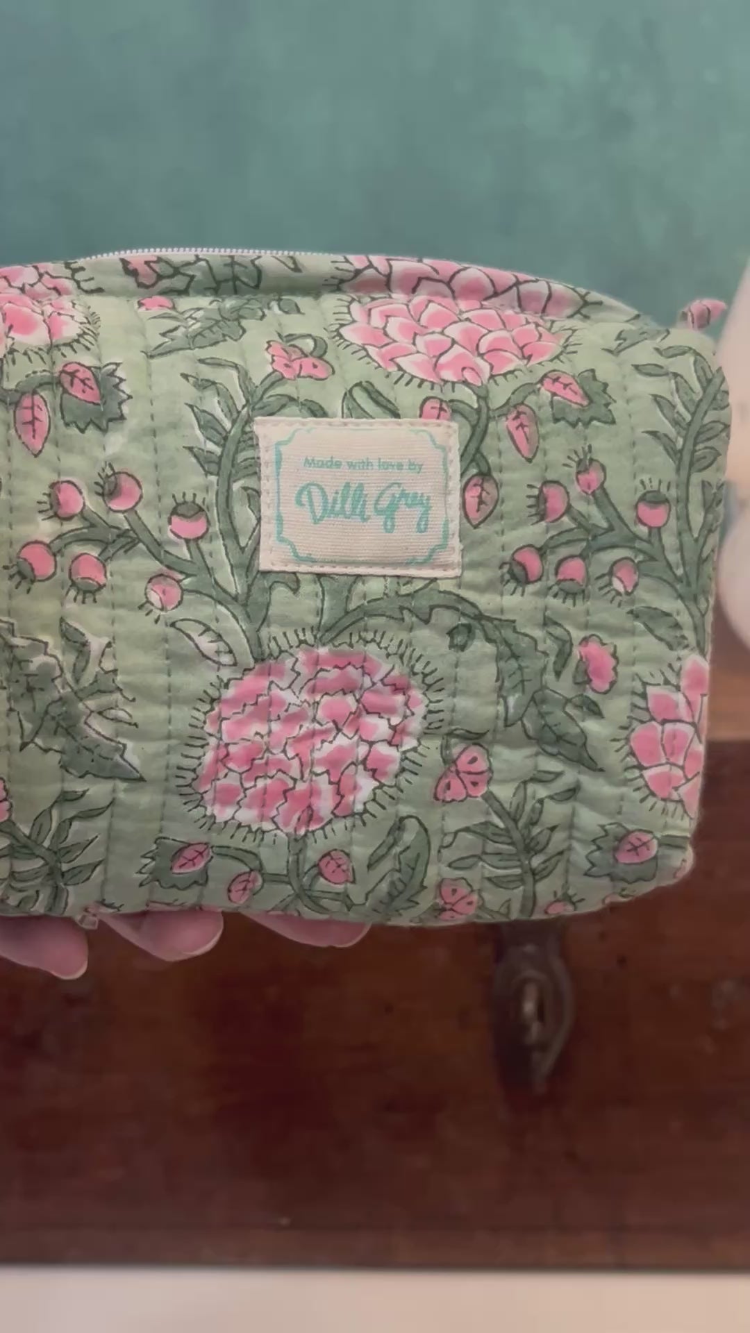 Johari Mini Washbag in sage and pink