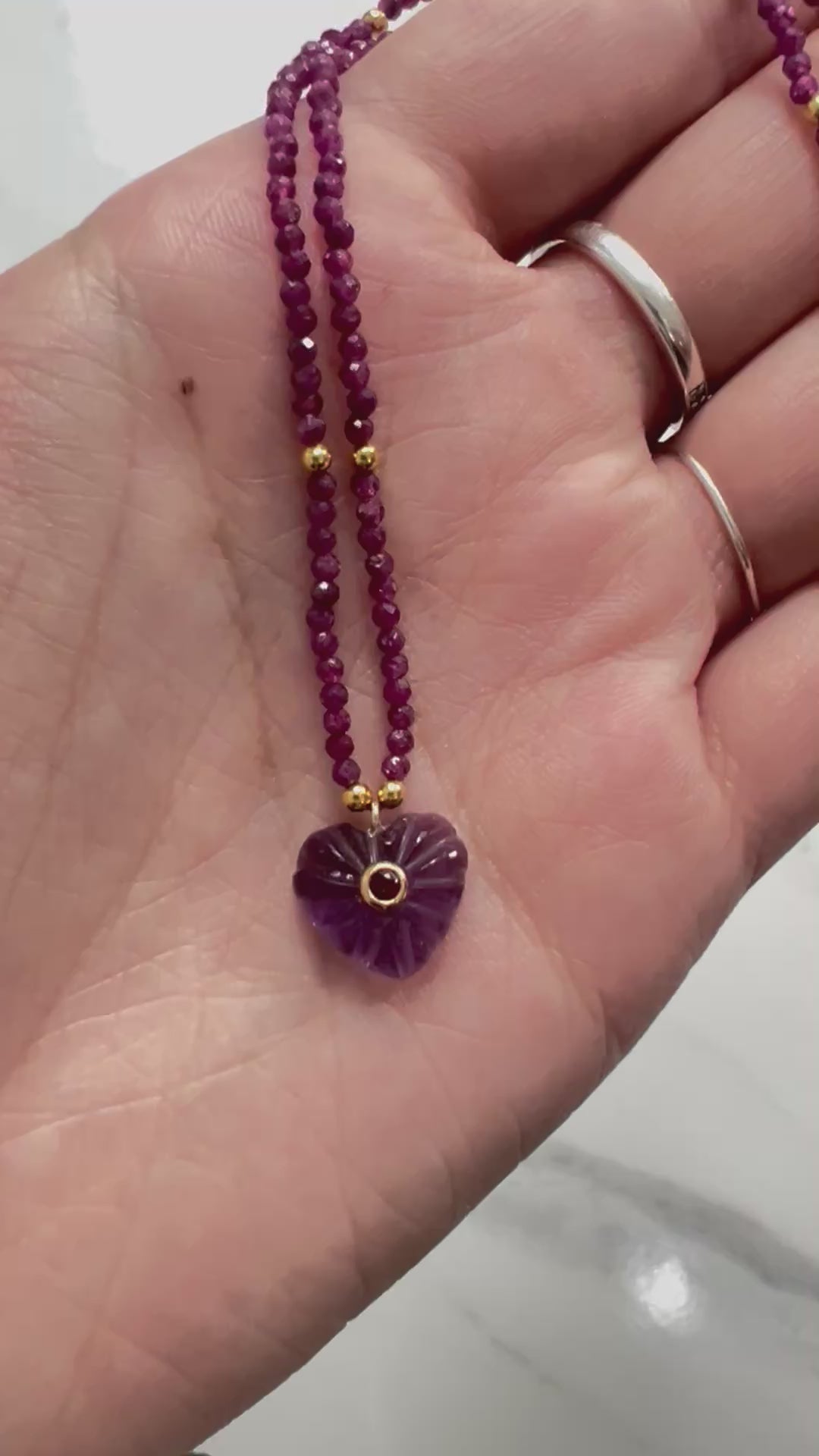 Jaipur Carved Heart Necklace in Ruby & Amethyst