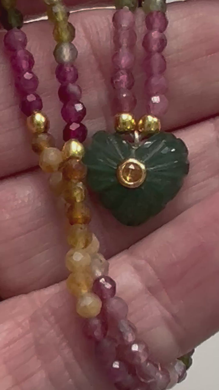 Jaipur Carved Heart Necklace in Tourmaline & Aventurine