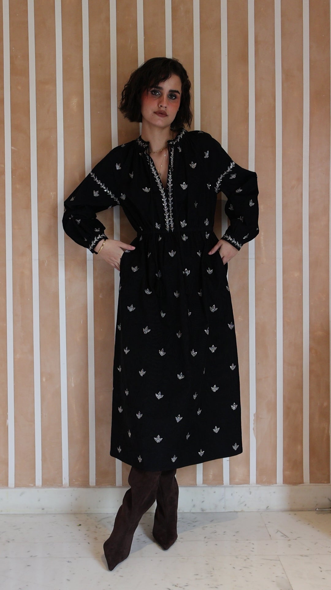Gia Embellished Cord Dress in Black - delivery beg Nov
