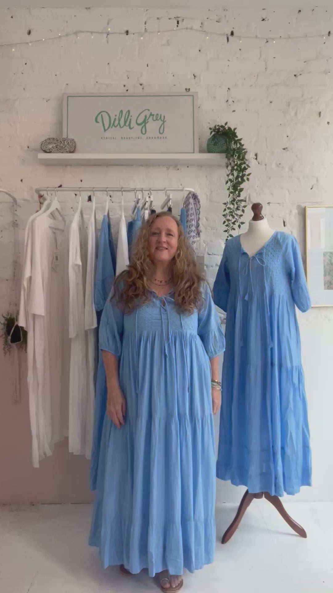 Chikankari maxi dress in sky blue