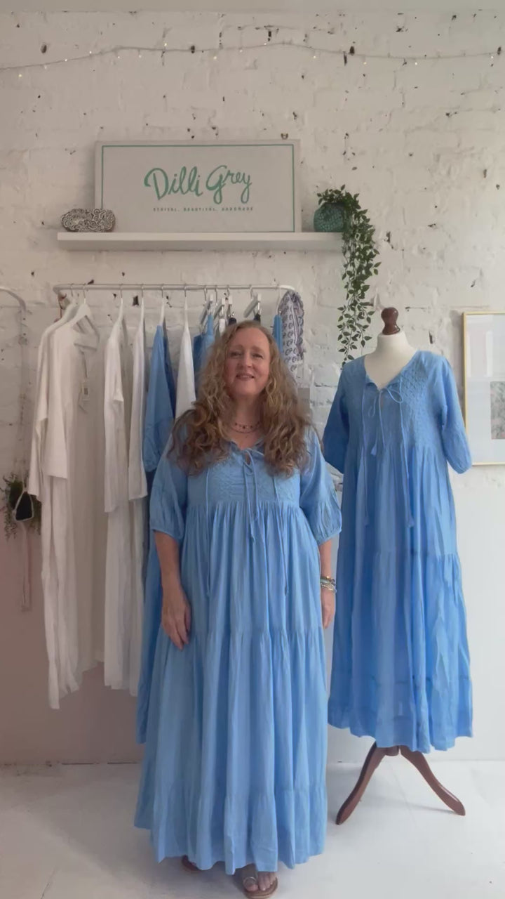 Chikankari maxi dress in sky blue