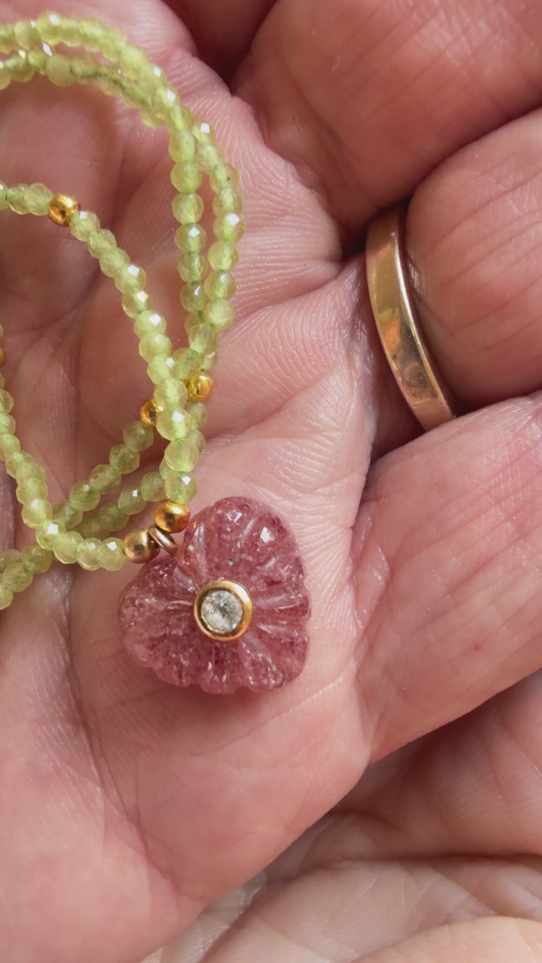 Jaipur Carved Heart Necklace in Strawberry Quartz - SHIPS 9TH SEPTEMBER