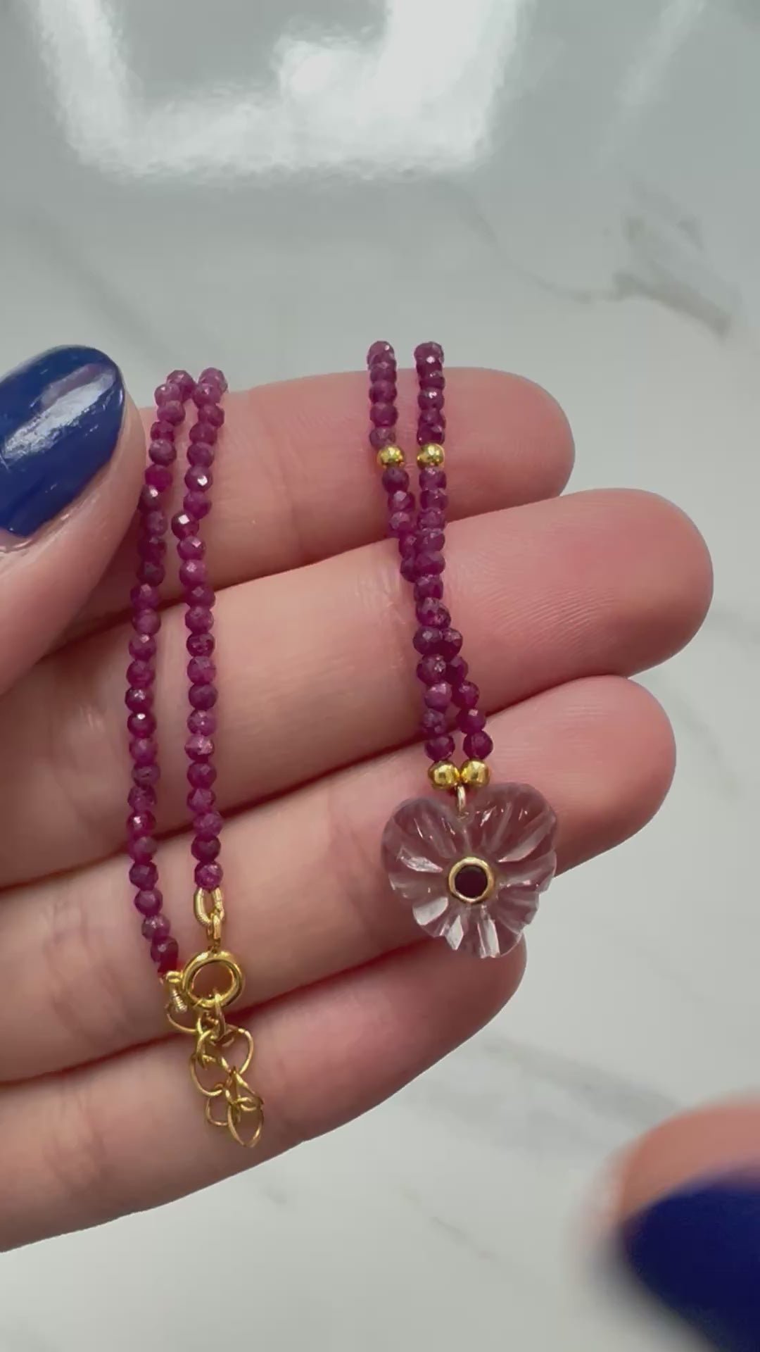 Jaipur Carved Heart Necklace in Ruby & Pale Amethyst
