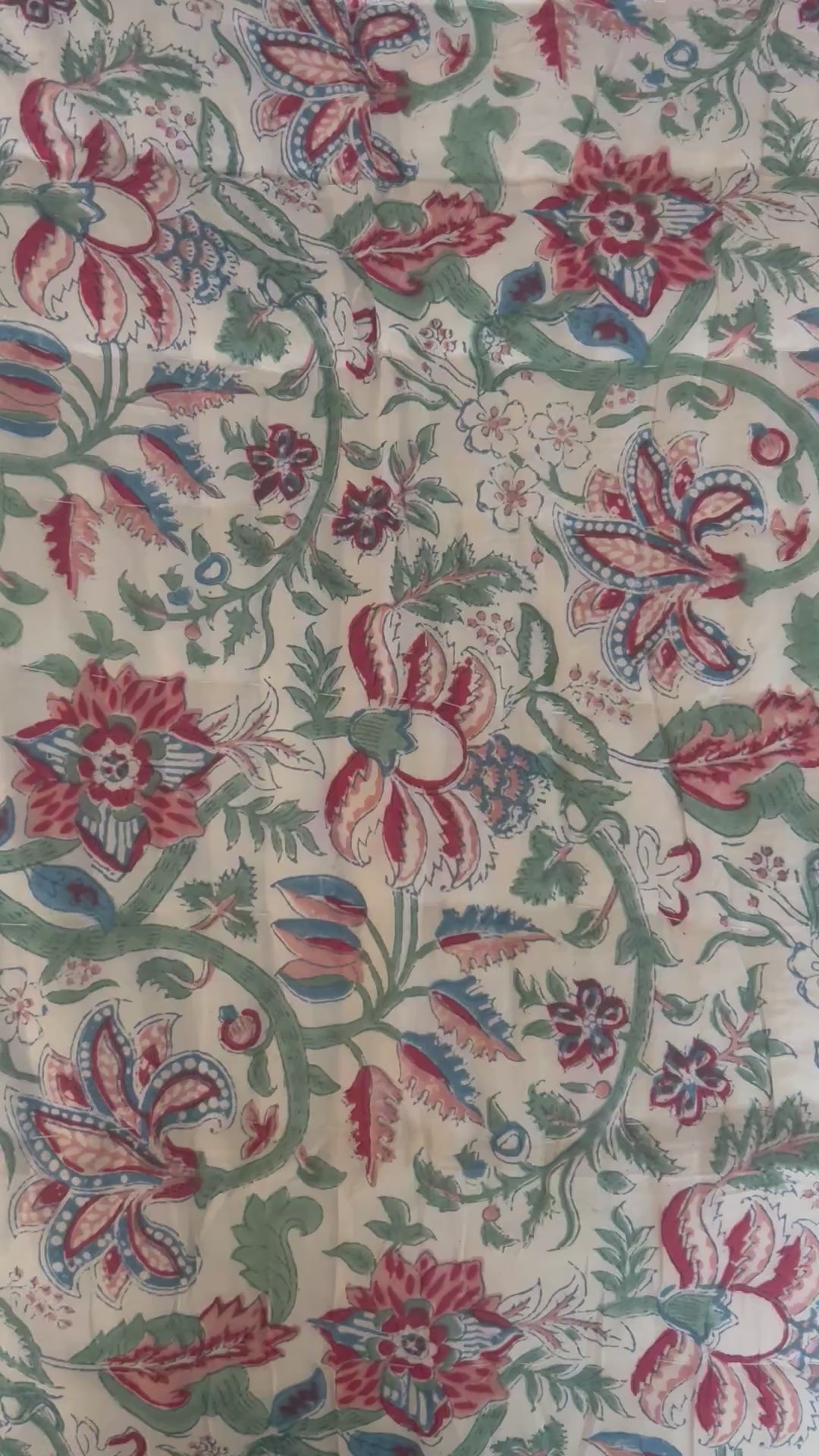 Heritage Chintz with mixed border King Size Quilt in Sky Blue and Pomegranate