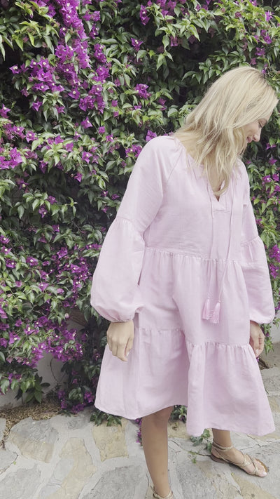 Sunita embroidered linen tunic dress in lilac