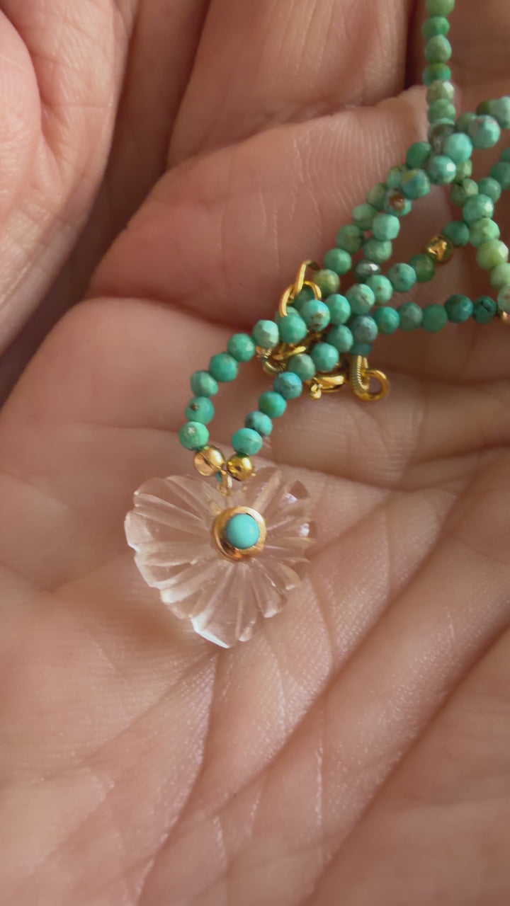 Jaipur Carved Heart Necklace in Quartz & Turquoise  - SHIPS 9TH SEPTEMBER