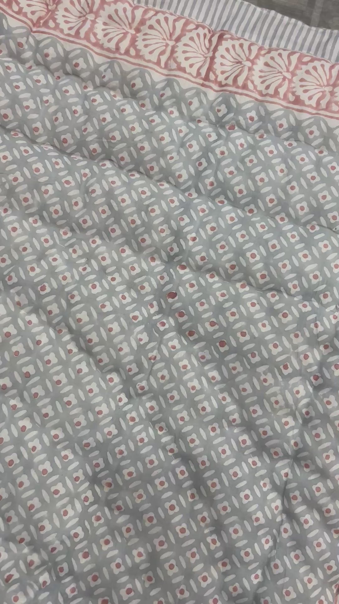 Jaipur Chintz reversible quilted Throw In vintage blue  & dusty pink